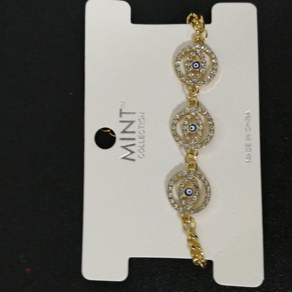 Mint Collection Gold and silver rhinestone w circular blue evil eye bracelet - Picture 4 of 5